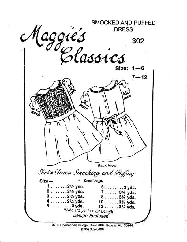 Girl's Dress, Smocked, Puffed to Waist