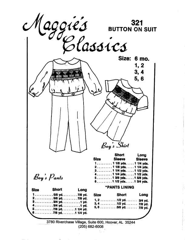 Boy's Smocked Button-on Suit, long or short